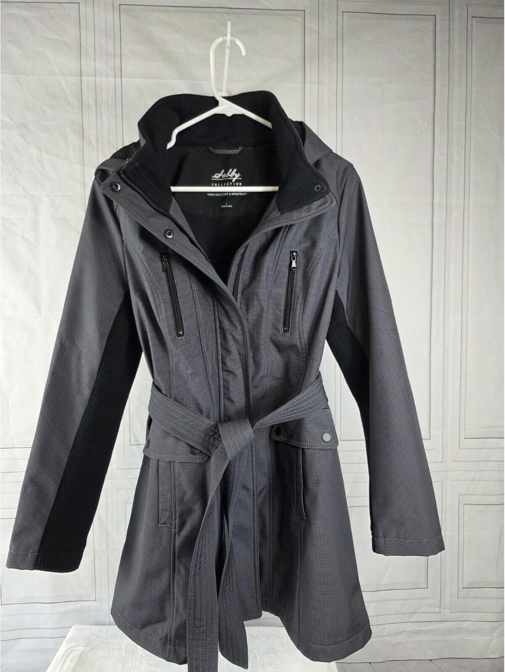 Sebby Collection Hooded Rain Trench Coat With Detachable Hood Sz L
